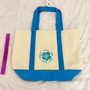 Hawaii Canvas Tote Bag - Blue and Cream